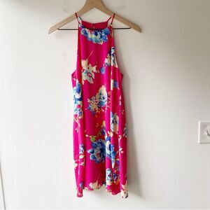 everly hot pink floral halter neck mini dress size s small